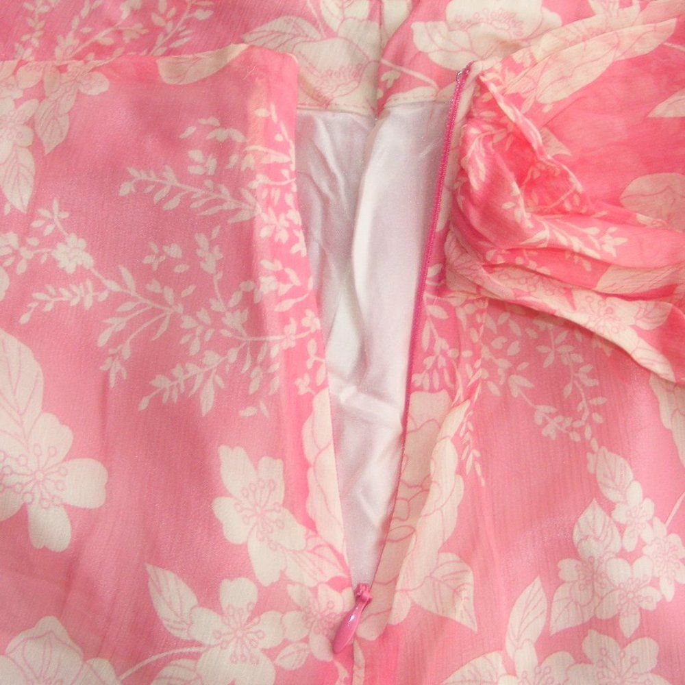 JOIE Silk Skirt, 6, Pink Floral, Sash belt, Ruffle, Side Zipper - Picture 8 of 11
